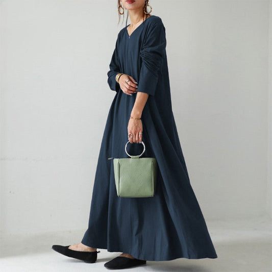 Women's V-Neck Long-Sleeve Maxi Dress