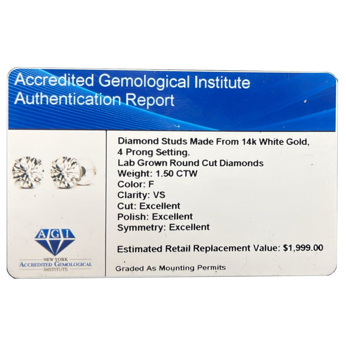 1.50 CTW Lab-Grown Diamond Stud Earrings