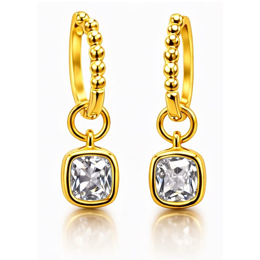1.00 CTW Created Moissanite Beaded Hoop Drop Earrings