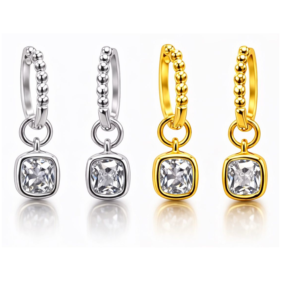 1.00 CTW Created Moissanite Beaded Hoop Drop Earrings