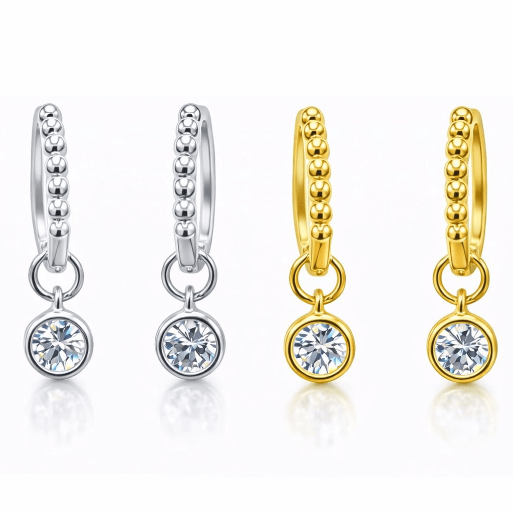 1.00 CTW Created Moissanite Beaded Hoop Drop Earrings