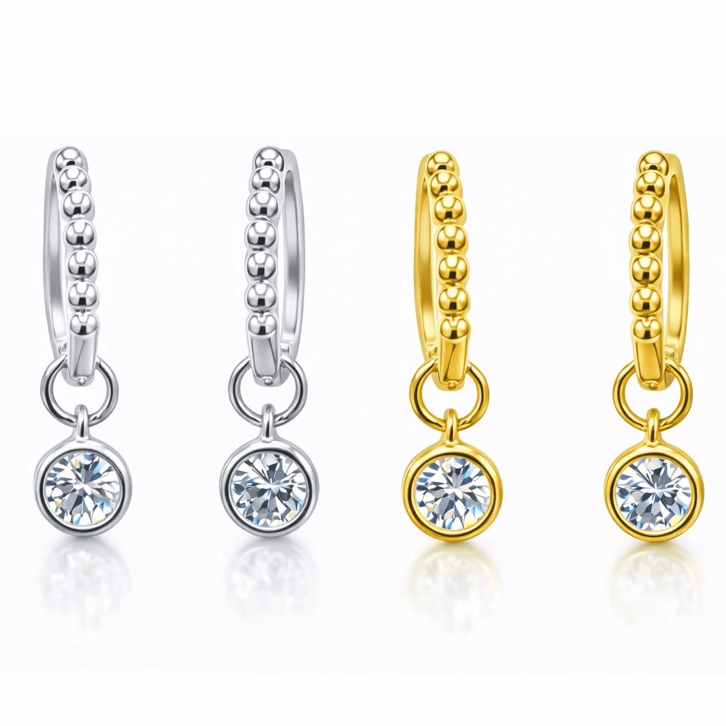 1.00 CTW Created Moissanite Beaded Hoop Drop Earrings