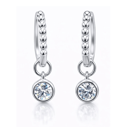 1.00 CTW Created Moissanite Beaded Hoop Drop Earrings