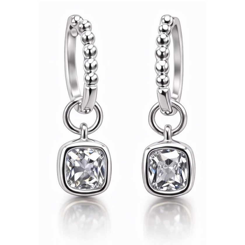1.00 CTW Created Moissanite Beaded Hoop Drop Earrings