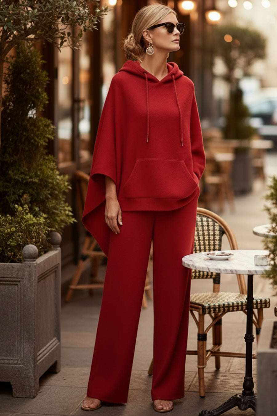 Women's Cape-Sleeve Hoodie & Wide-Leg Pants Set