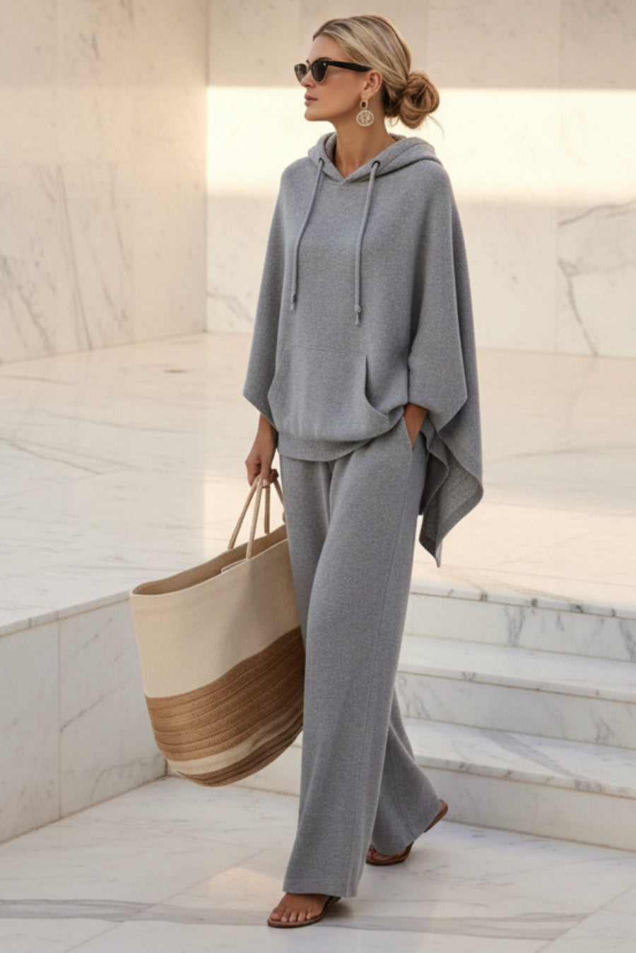 Women's Cape-Sleeve Hoodie & Wide-Leg Pants Set