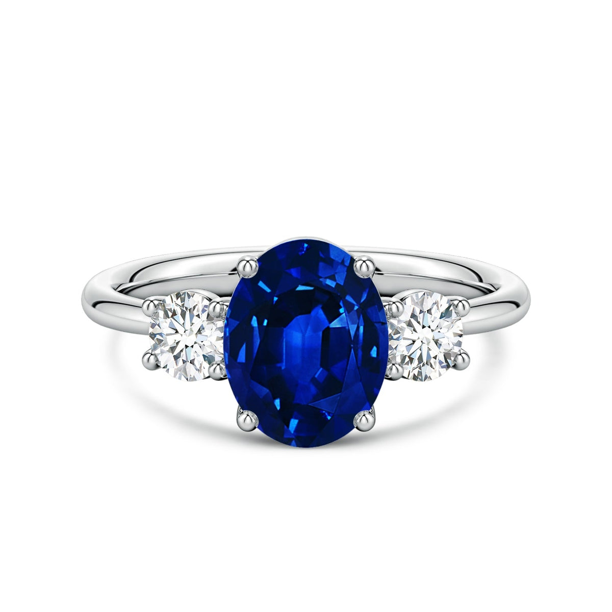 2.50 CTW Oval Blue Sapphire & Lab-Grown Diamond Three-Stone Ring