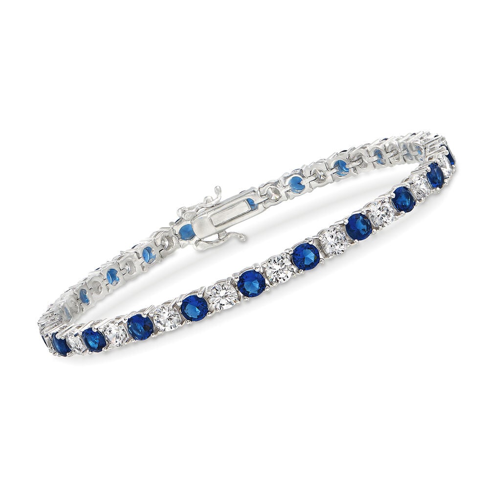 6.00 CTW Created White & Blue Sapphire Tennis Bracelet