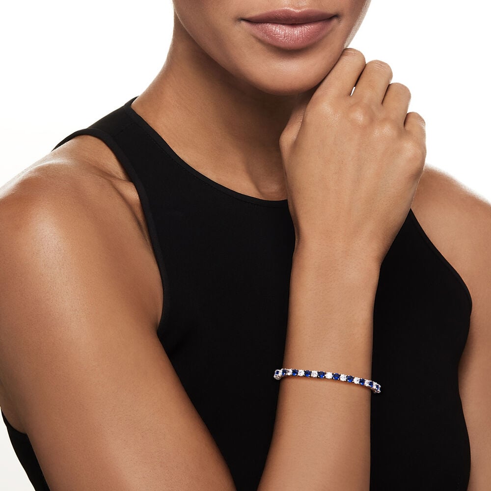 6.00 CTW Created White & Blue Sapphire Tennis Bracelet