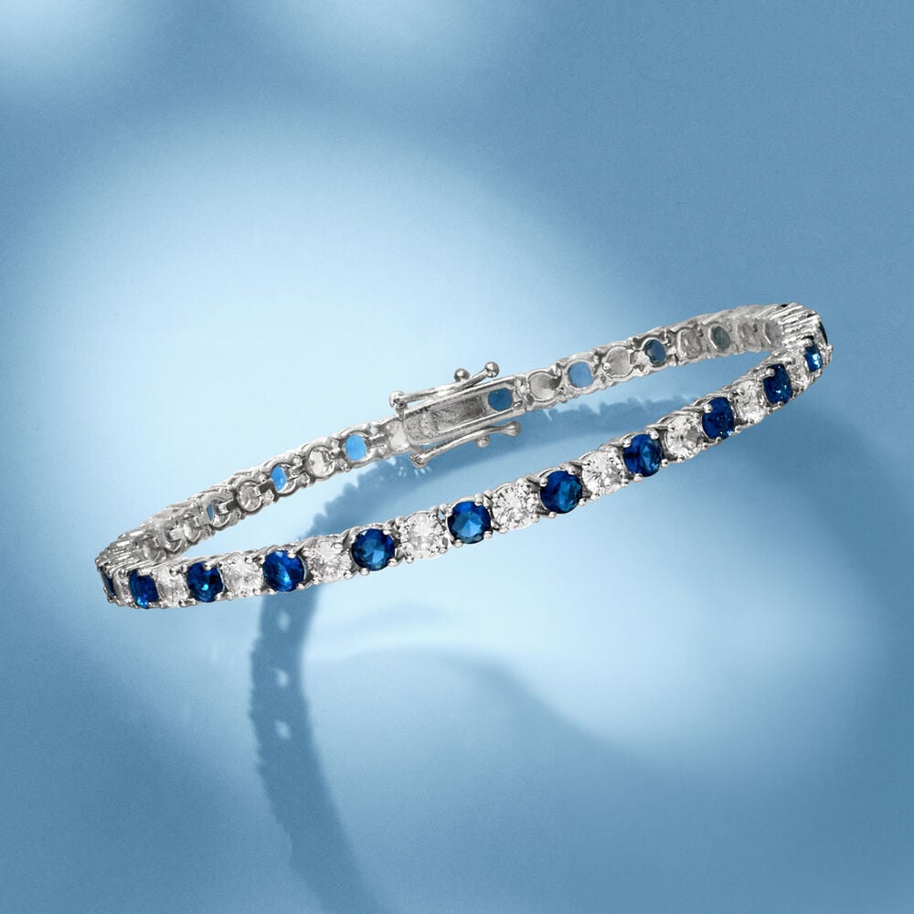 6.00 CTW Created White & Blue Sapphire Tennis Bracelet