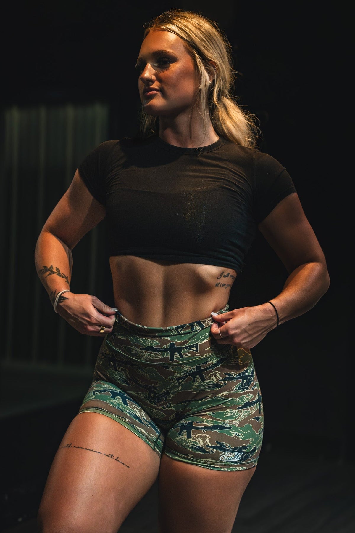 Women's High-Waisted Training Shorts – Tiger Camo