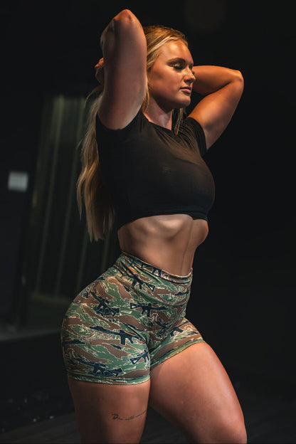 Women's High-Waisted Training Shorts – Tiger Camo