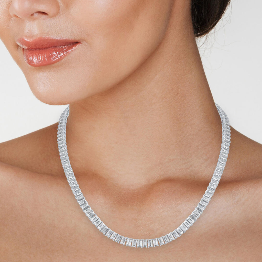 30.00 CTW Emerald-Cut Created Moissanite Tennis Necklace