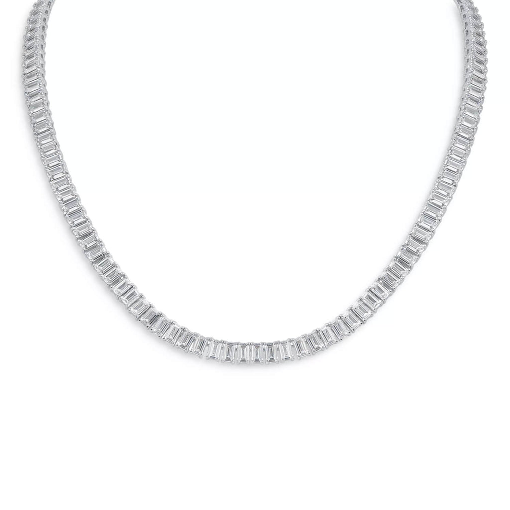 30.00 CTW Emerald-Cut Created Moissanite Tennis Necklace