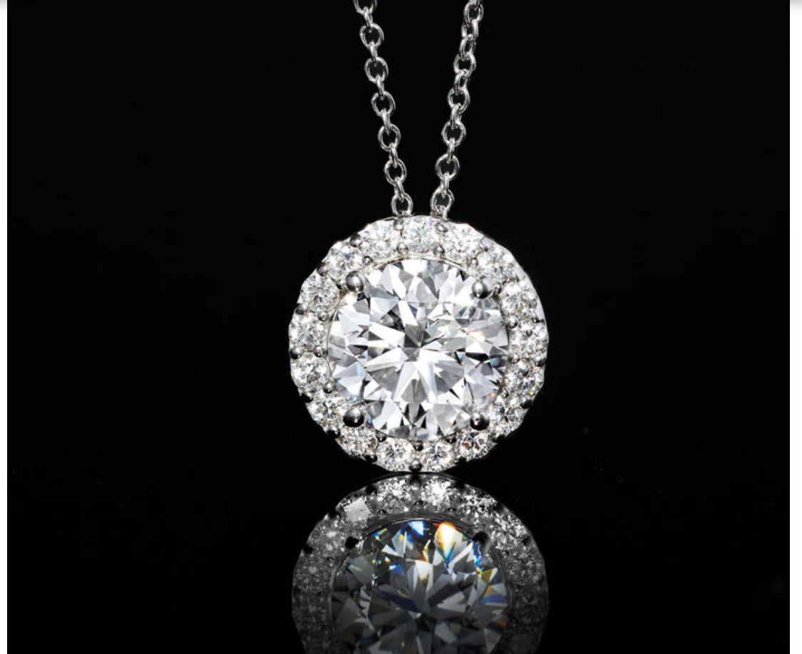 Lab-Grown Diamond Halo Pendant Necklace