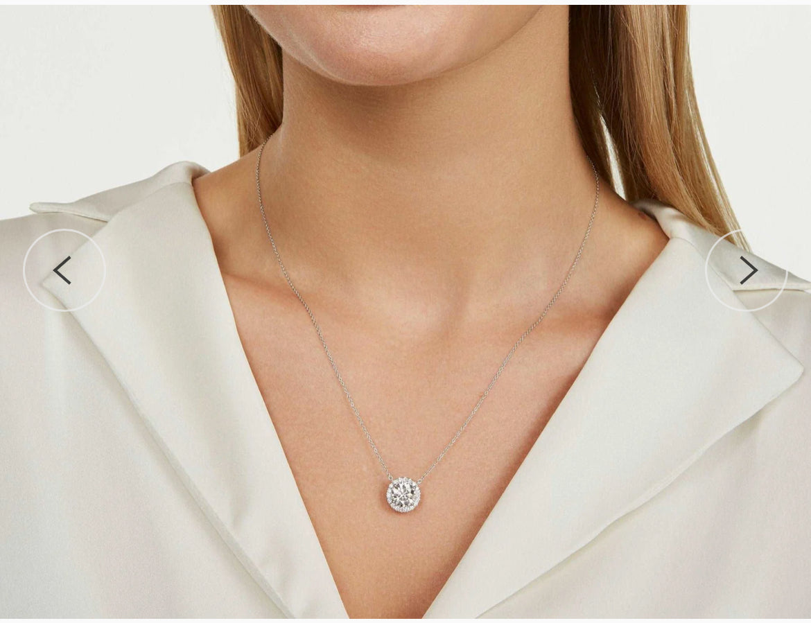 Lab-Grown Diamond Halo Pendant Necklace