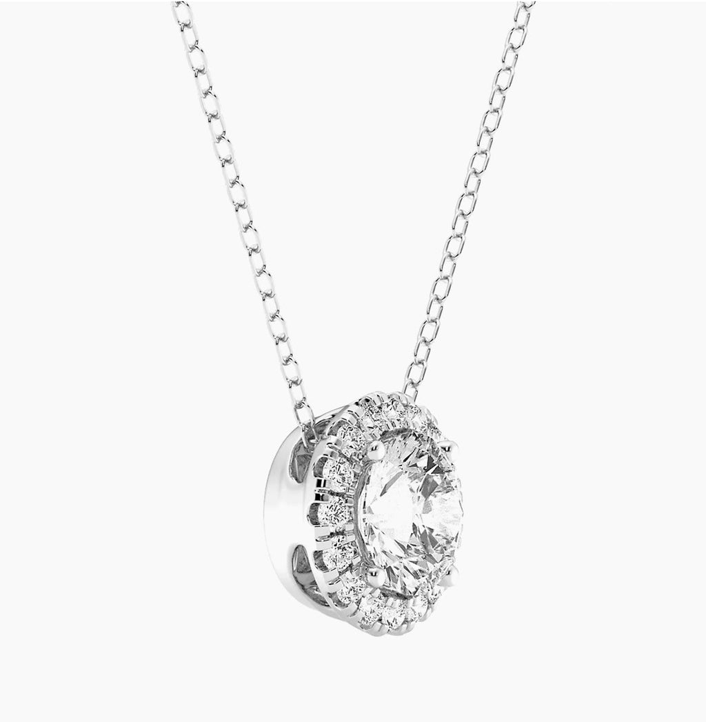 Lab-Grown Diamond Halo Pendant Necklace