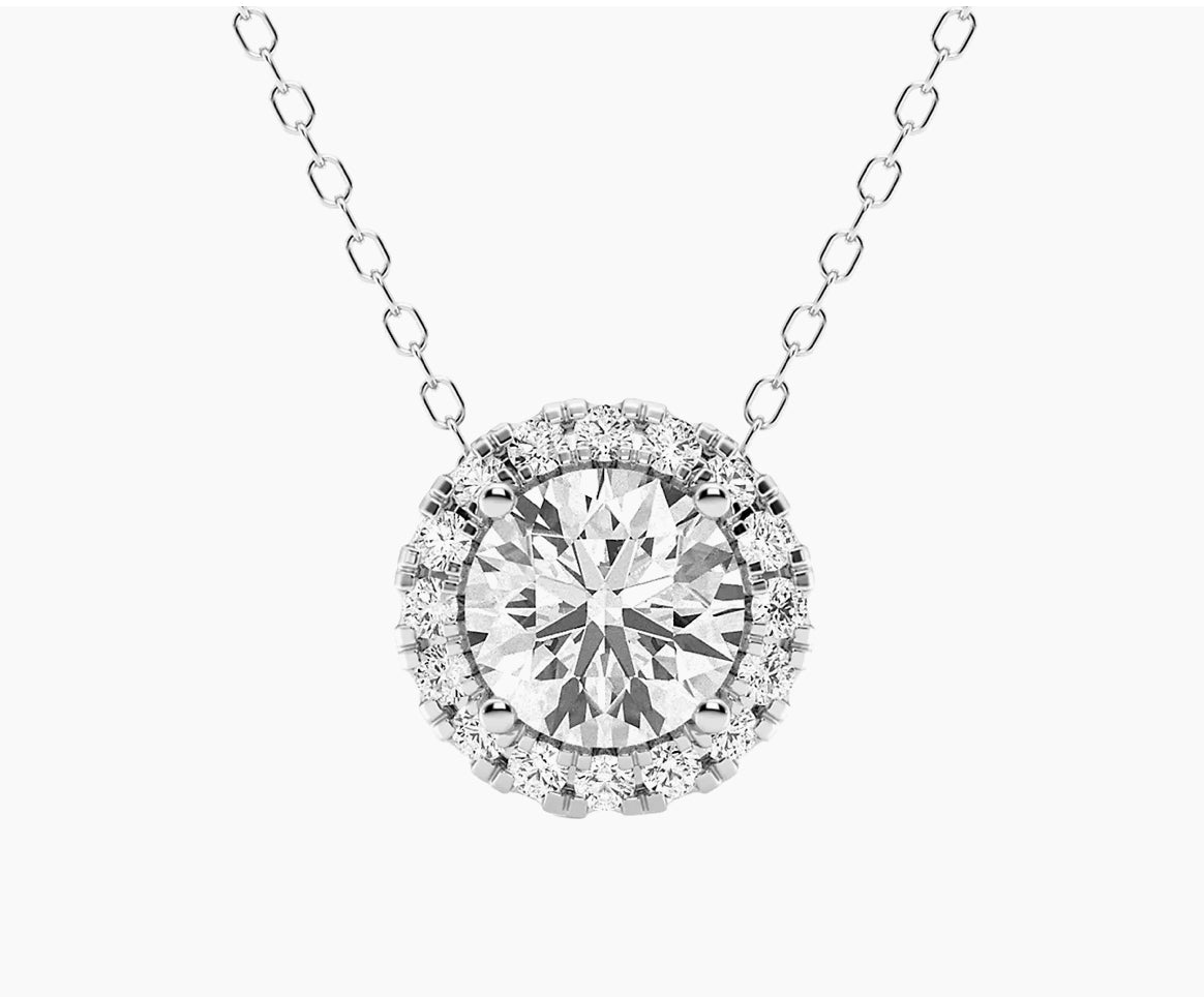 Lab-Grown Diamond Halo Pendant Necklace