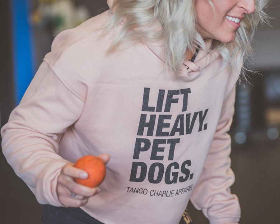Women's Crop Hoodie – Lift Heavy. Pet Dogs.