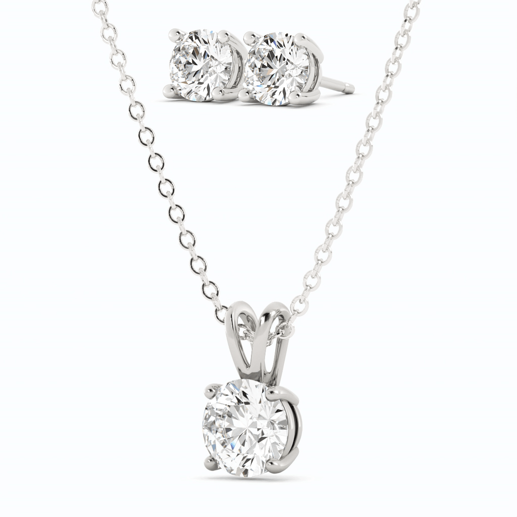 3.00 CTW Created Moissanite Stud Earrings & Pendant Necklace Set