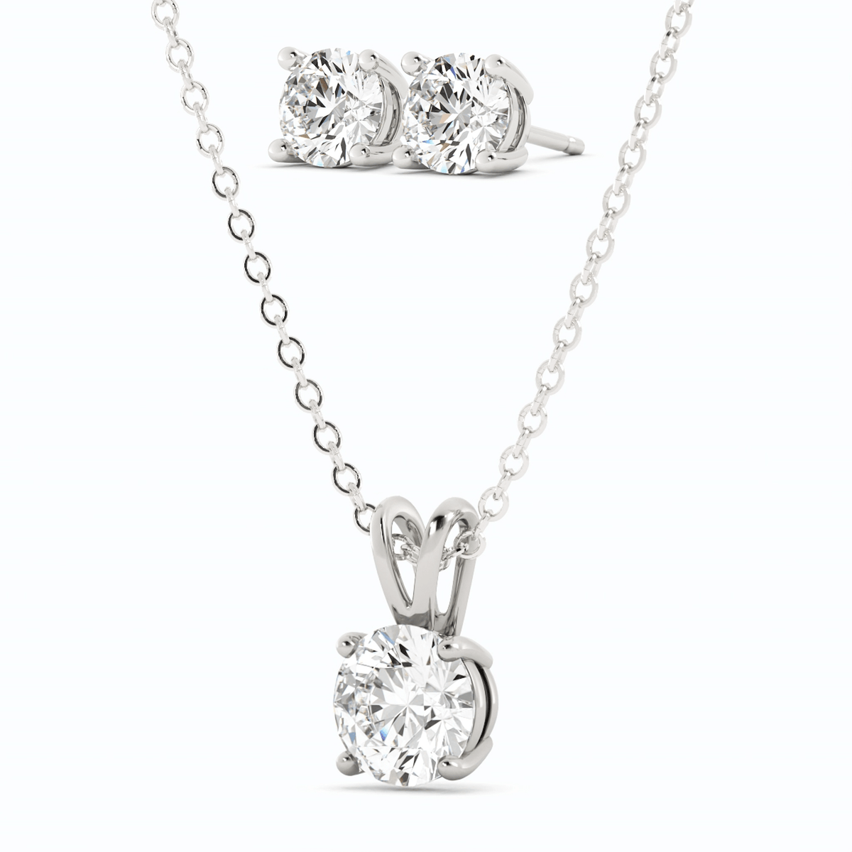 3.00 CTW Created Moissanite Stud Earrings & Pendant Necklace Set
