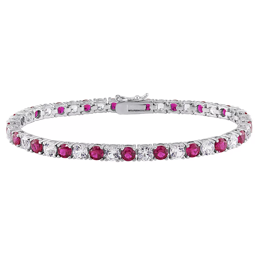 6.00 CTW Lab-Created Ruby & White Sapphire Tennis Bracelet