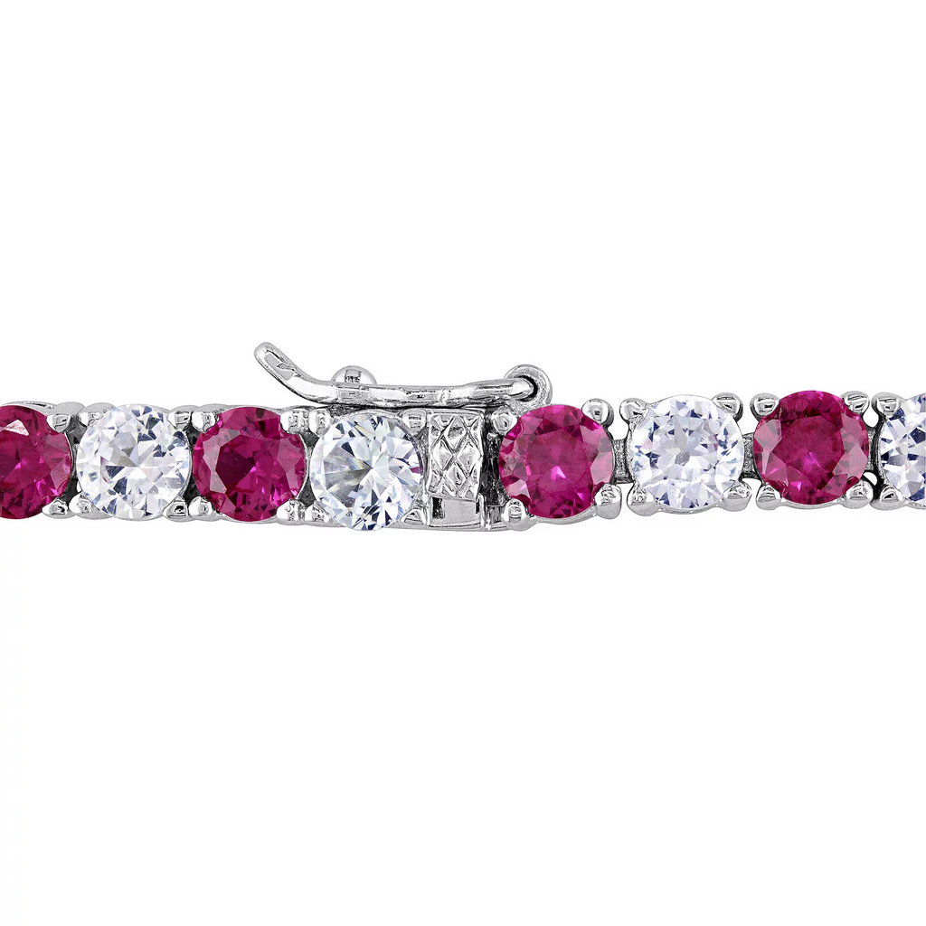 6.00 CTW Lab-Created Ruby & White Sapphire Tennis Bracelet
