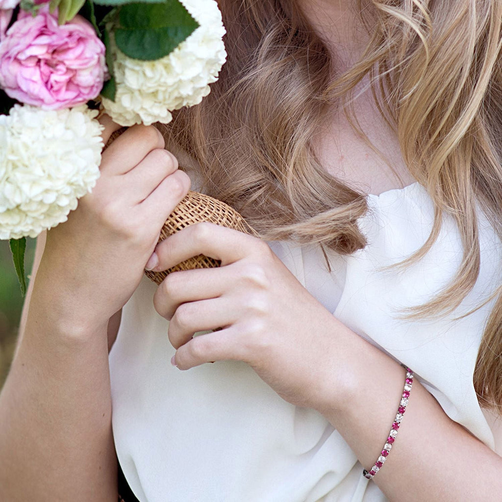 6.00 CTW Lab-Created Ruby & White Sapphire Tennis Bracelet