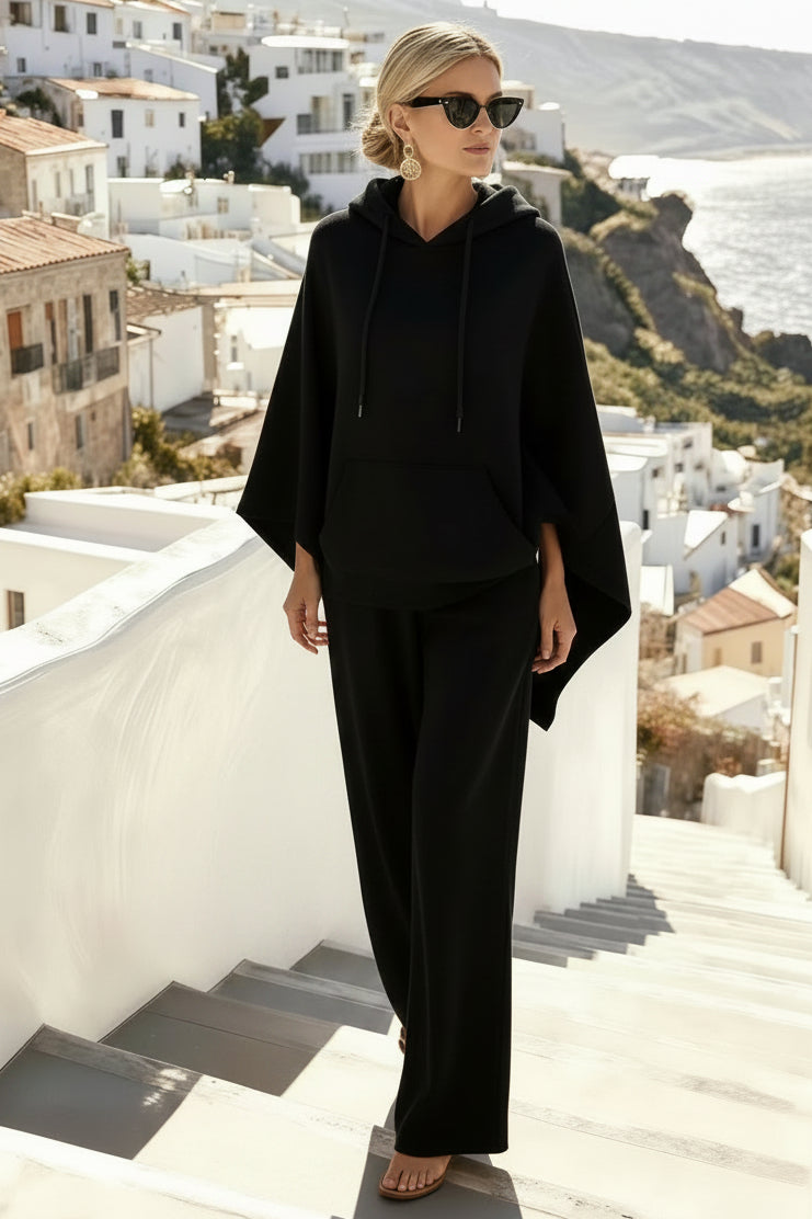 Women's Cape-Sleeve Hoodie & Wide-Leg Pants Set