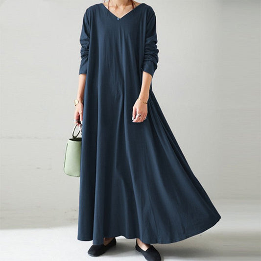 Women's V-Neck Long-Sleeve Maxi Dress