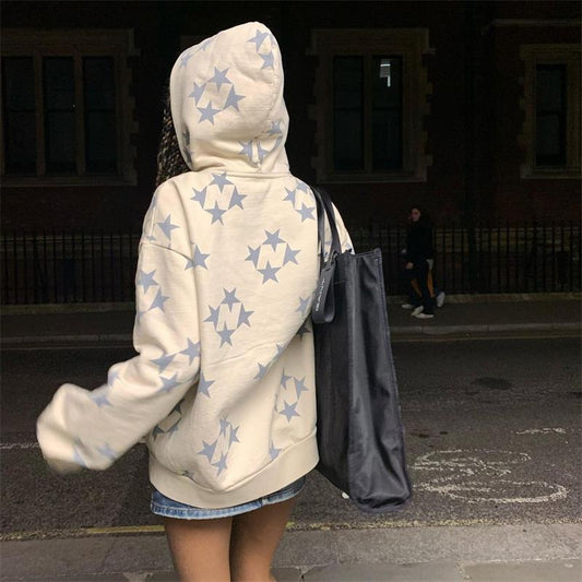 Women's Stars-Print Zip-Up Hooded Cardigan