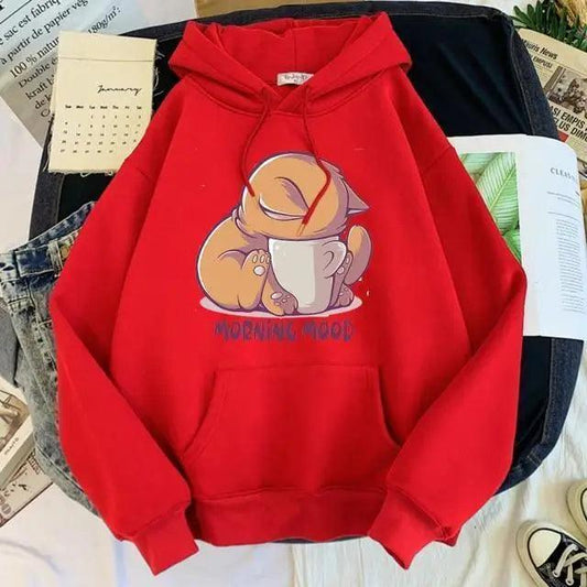 Women's Cat Cartoon-Print Hoodie