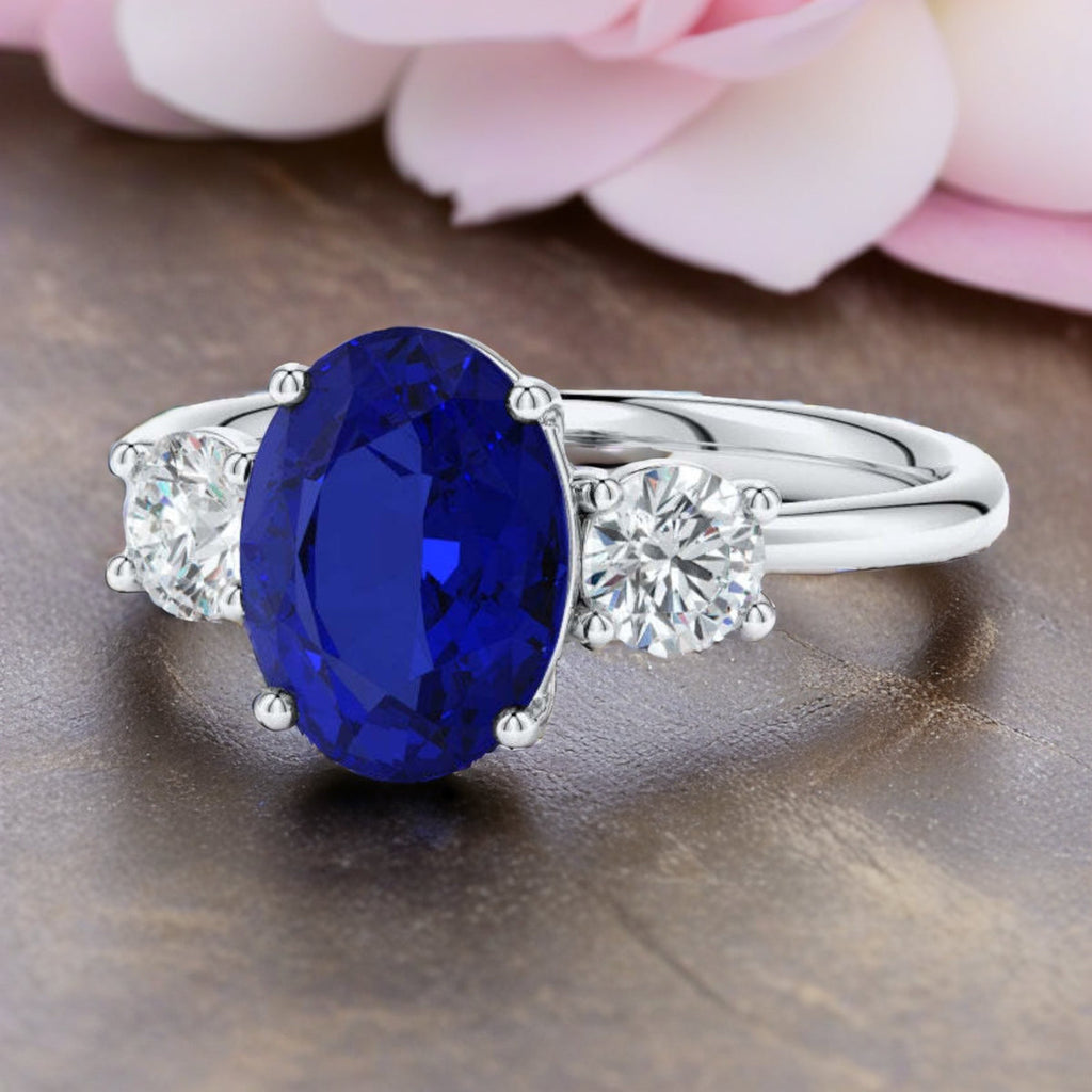 2.50 CTW Oval Blue Sapphire & Lab-Grown Diamond Three-Stone Ring
