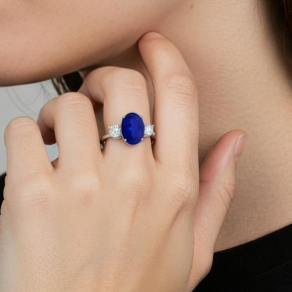 2.50 CTW Oval Blue Sapphire & Lab-Grown Diamond Three-Stone Ring